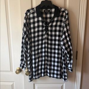 Lane Bryant Black and White Plaid Top